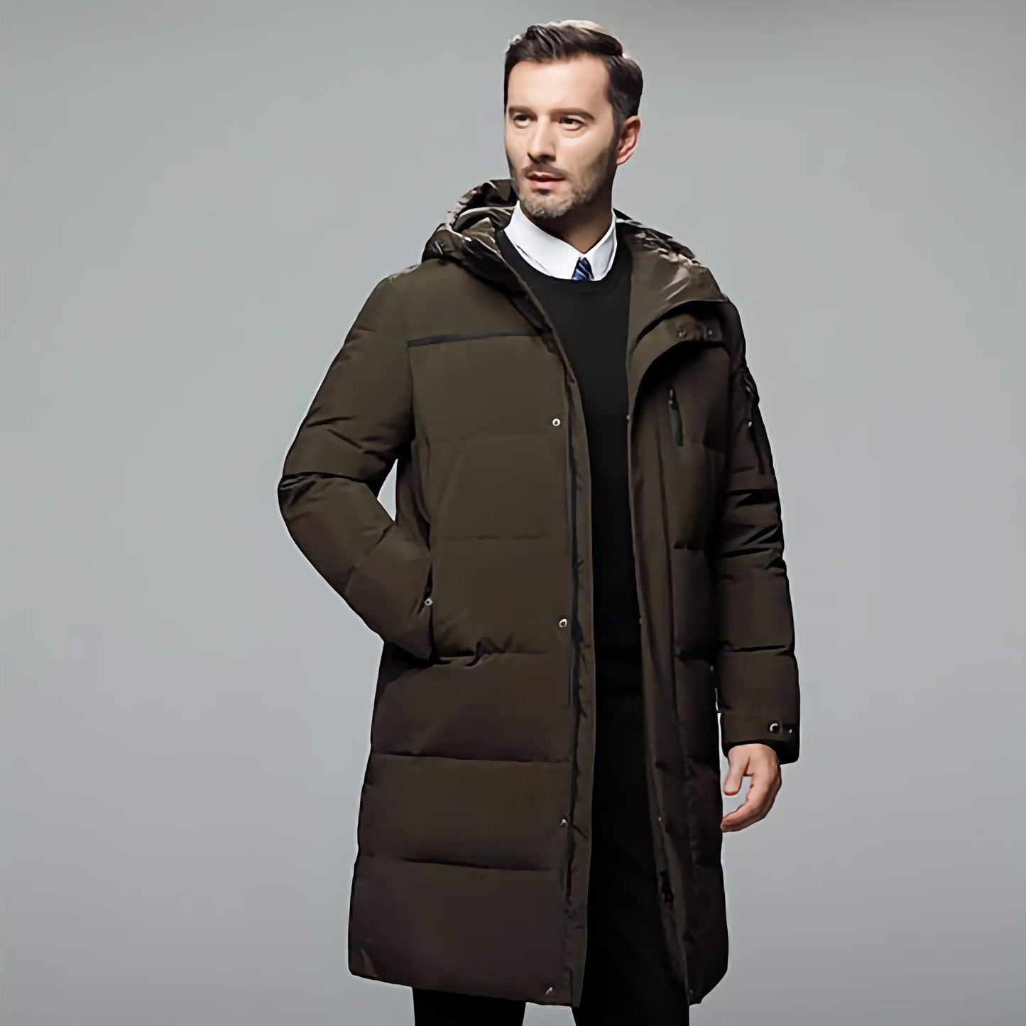 Long padded down jacket for men