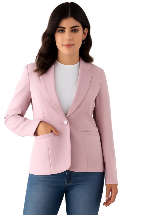 Women's Baby Pink Blazer – Formal Notched Lapel, Two-Button Closure-M