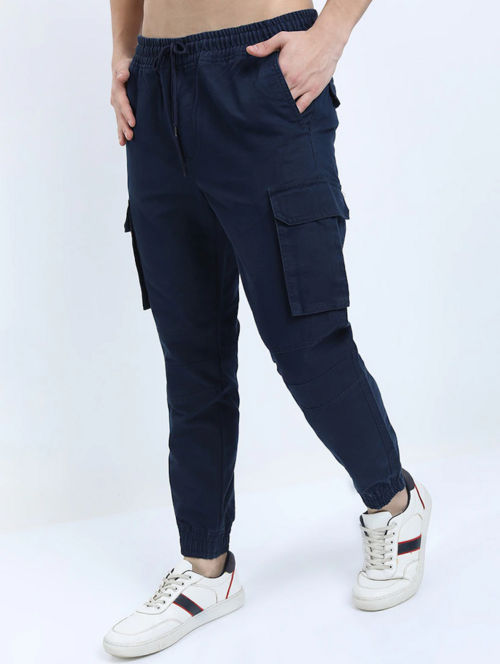 Men Mid Rise Solid Cargos(size34)(ColorNavy Blue)